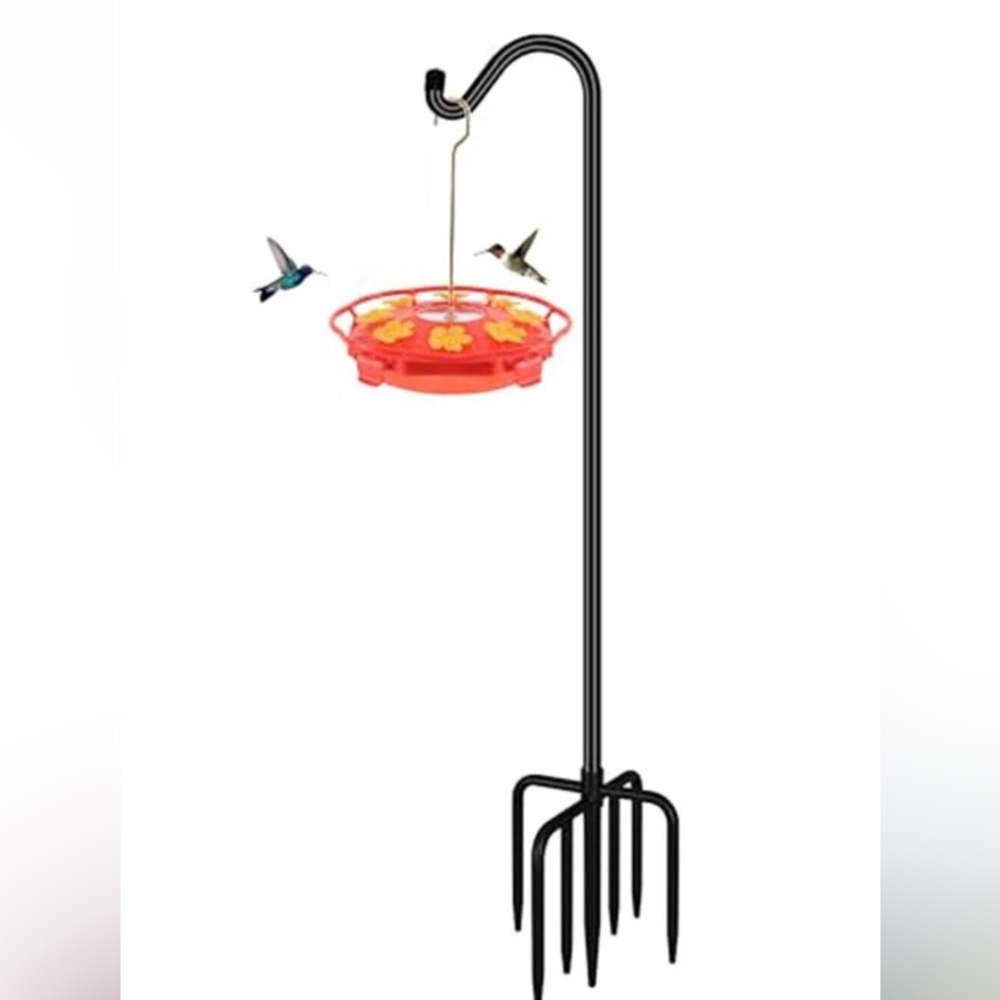 76'' Bird Feeder Pole, Heavy Duty Shepherds Hooks for Outdoor with 7-Prong Base